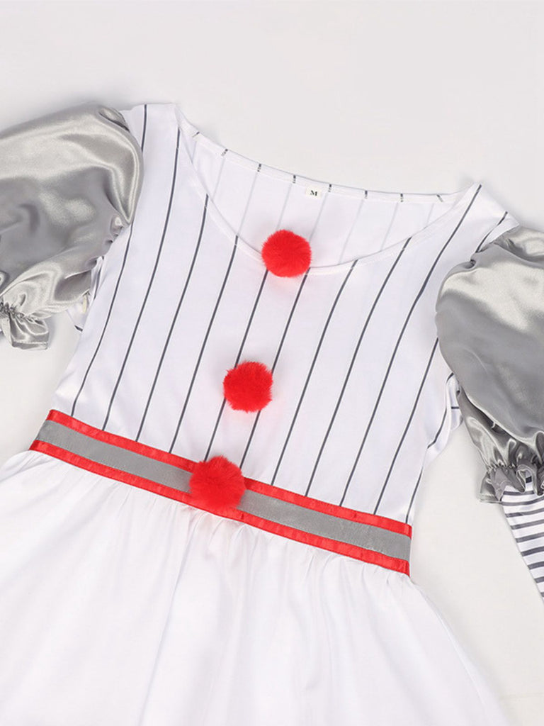 Silber 1960er Halloween IT Pennywise Streifen Puffärmel Flaumig Kleid