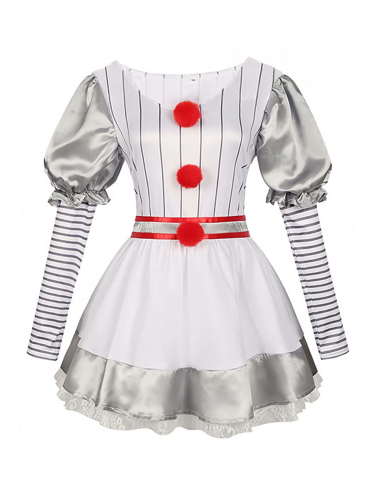 Silber 1960er Halloween IT Pennywise Streifen Puffärmel Flaumig Kleid