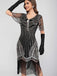 1920er Rundhalsausschnitt Pailletten Tassels Charleston Kleid