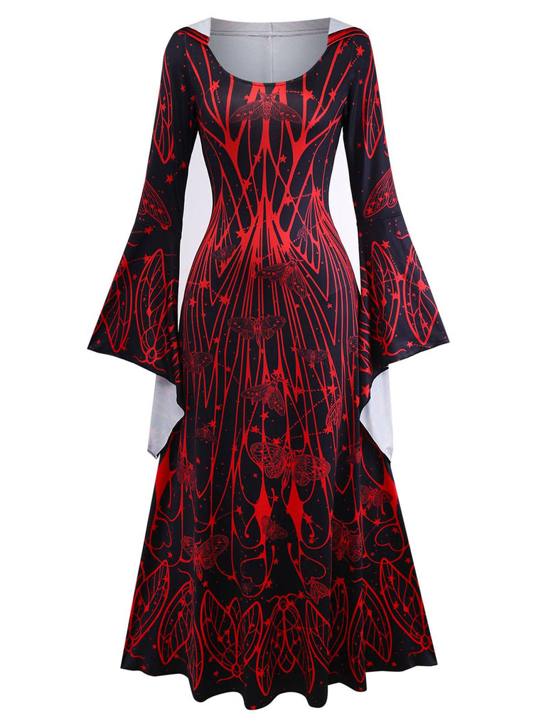 1980er Gothic Hexe Fledermausärmel Kleid Mit Kapuze