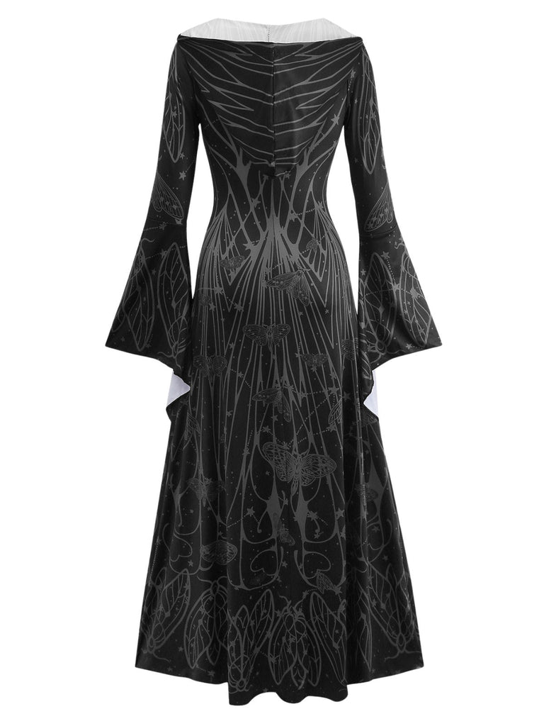 1980er Gothic Hexe Fledermausärmel Kleid Mit Kapuze