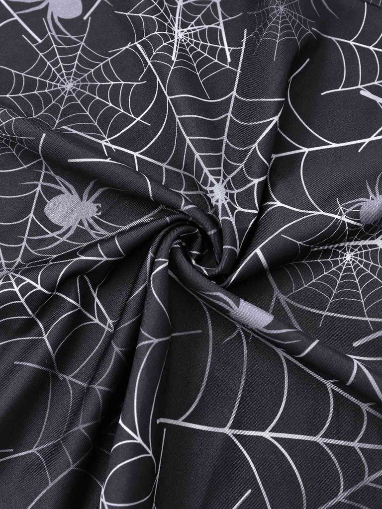 Schwarz 1950er Halloween Spinnennetz Ärmellos Kleid