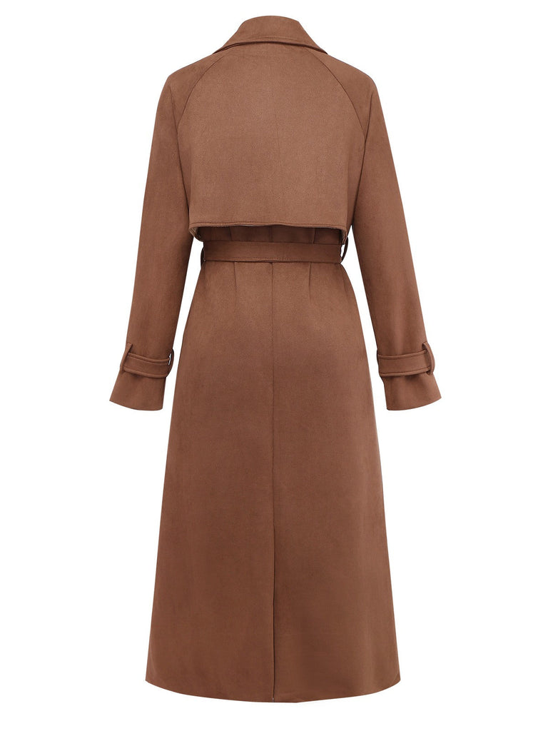 Braun 1950er Wildleder Revers Zweireihig Trench Mantel