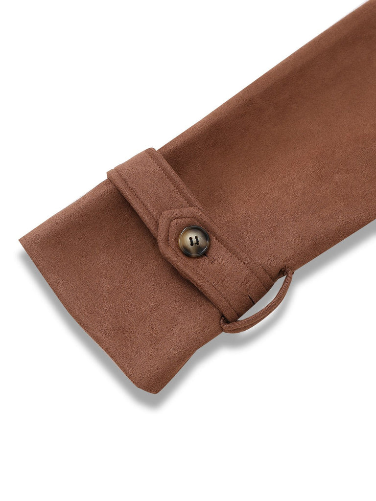 Braun 1950er Wildleder Revers Zweireihig Trench Mantel