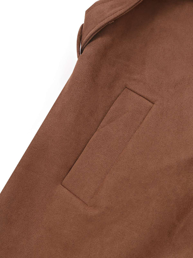 Braun 1950er Wildleder Revers Zweireihig Trench Mantel