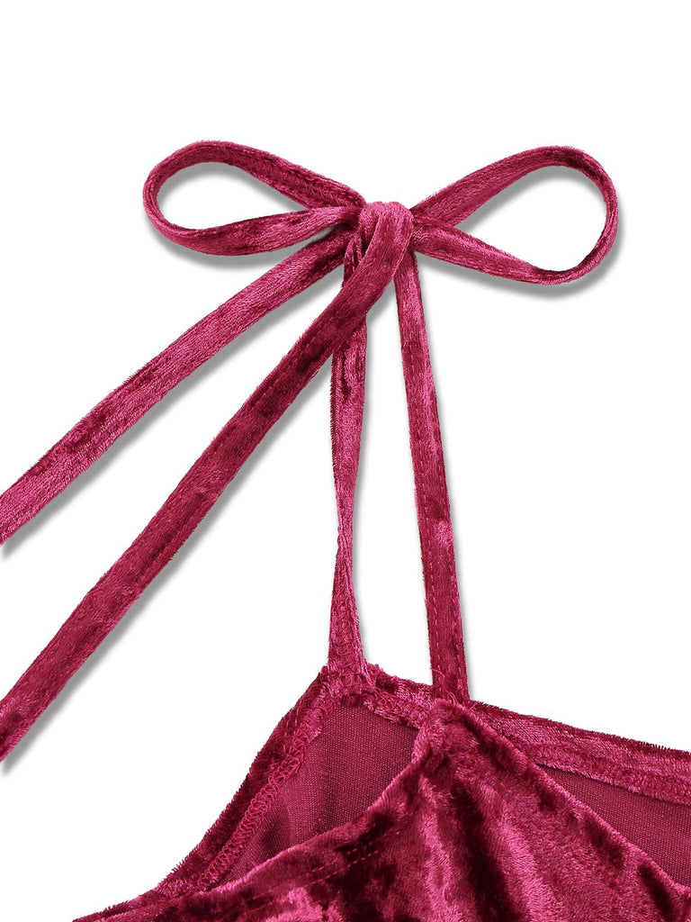 1960er Samt Fledermausärmel Irregulär Saum Kleid