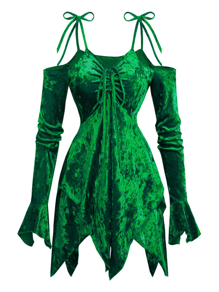 1960er Samt Fledermausärmel Irregulär Saum Kleid