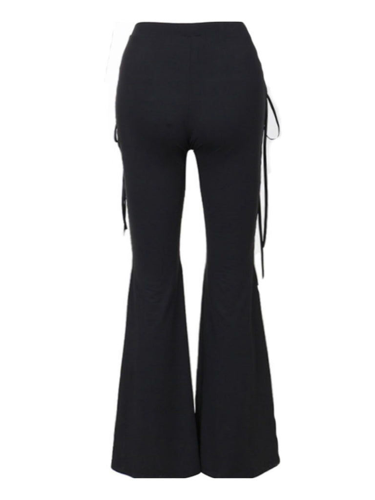 Schwarz 1980er Punk Kordelzug Geschnürt Bootcut Hose