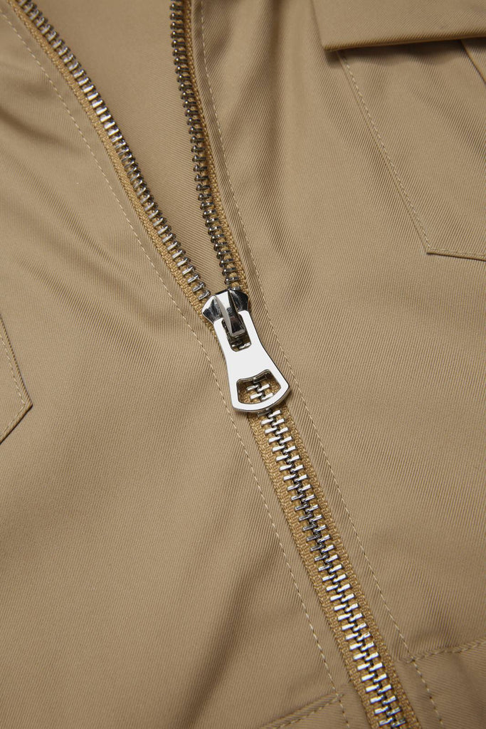 [Vorverkauf] Khaki 1960er Revers Tartan Plaids Reißverschluss Jacke