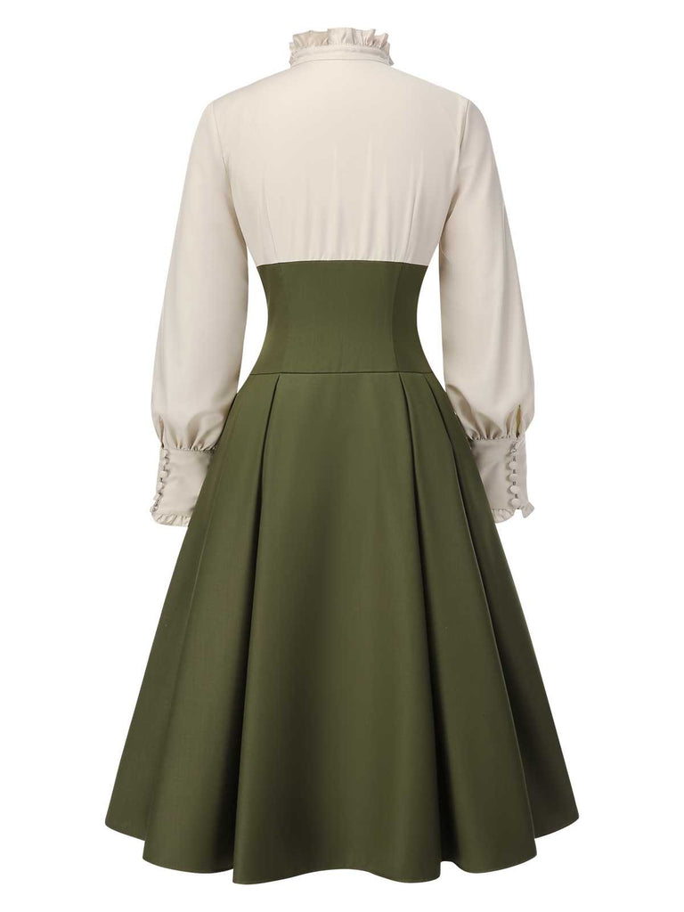 1950er Viktorianisch Bogen Tie Rüschen Langarm Kleid