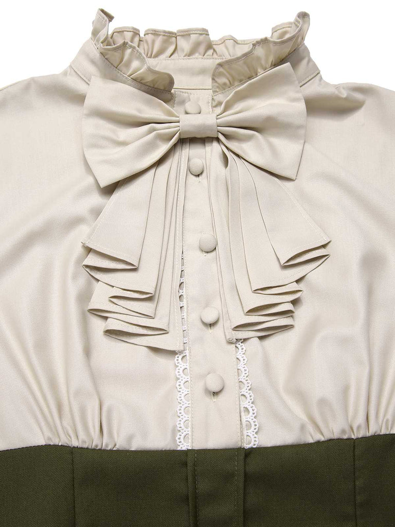 1950er Viktorianisch Bogen Tie Rüschen Langarm Kleid