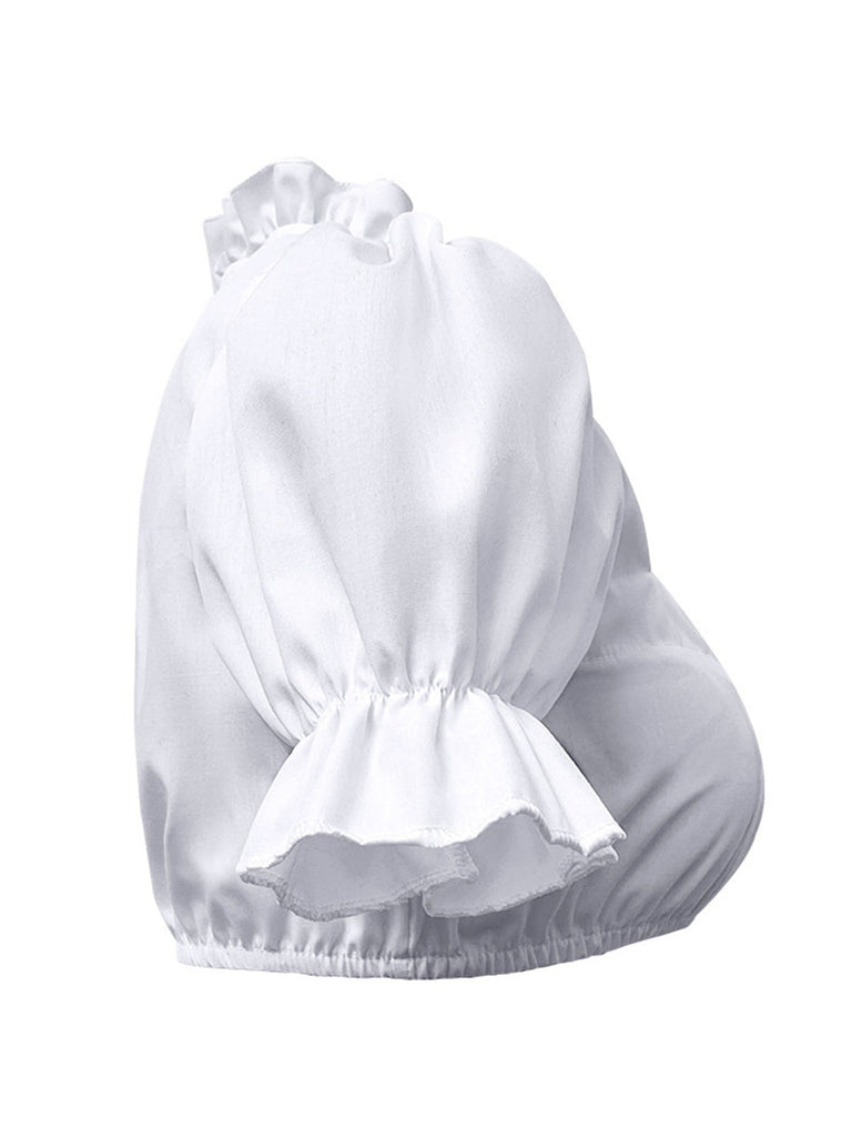 Weiß 1950er Solide Oktoberfest Herzförmiger Hals Puffärmel Crop Top