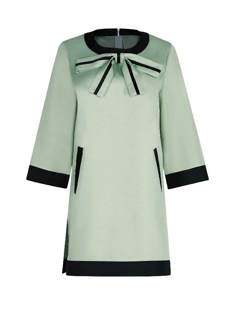 Grün 1970er Queen's Gambit Bogen A-Linie Kleid