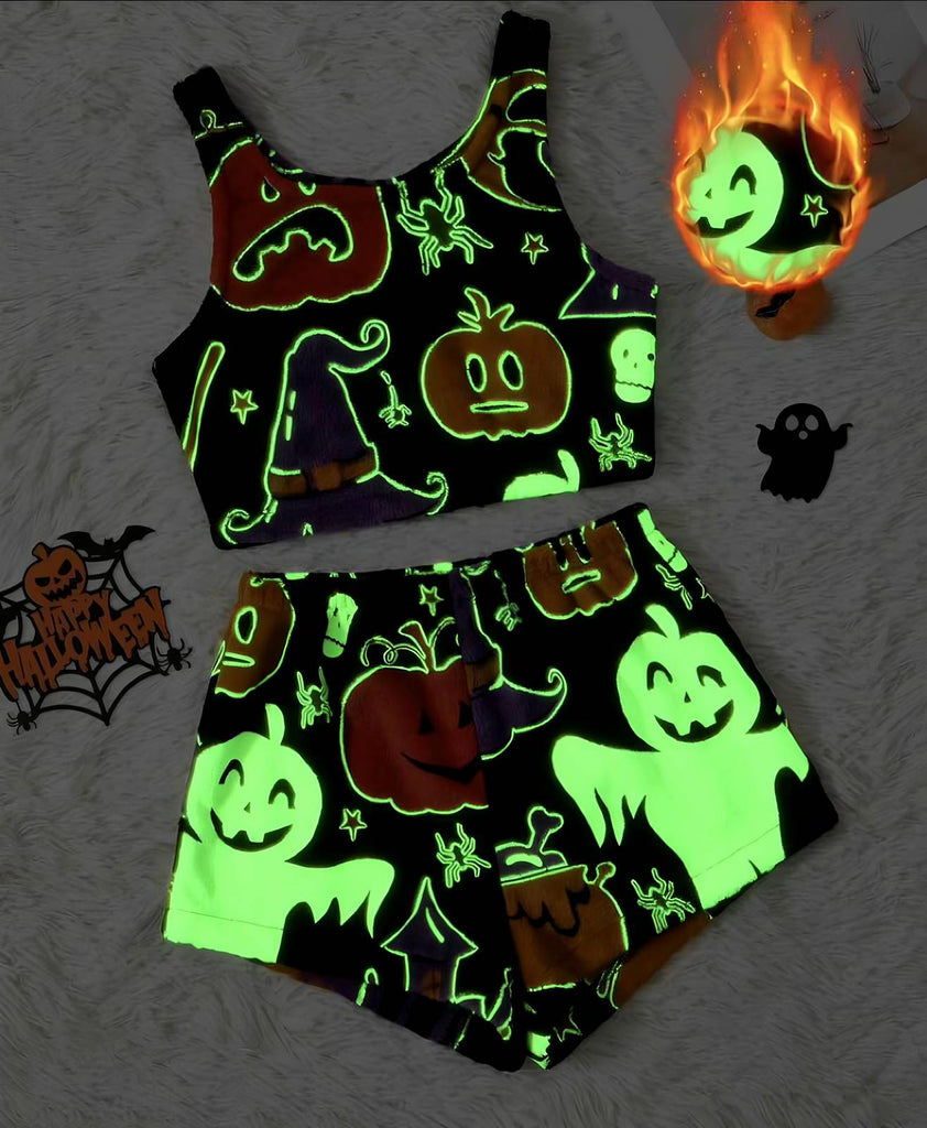 1970er Halloween Flanell Graffiti Glow-in-the-Dark Pyjama