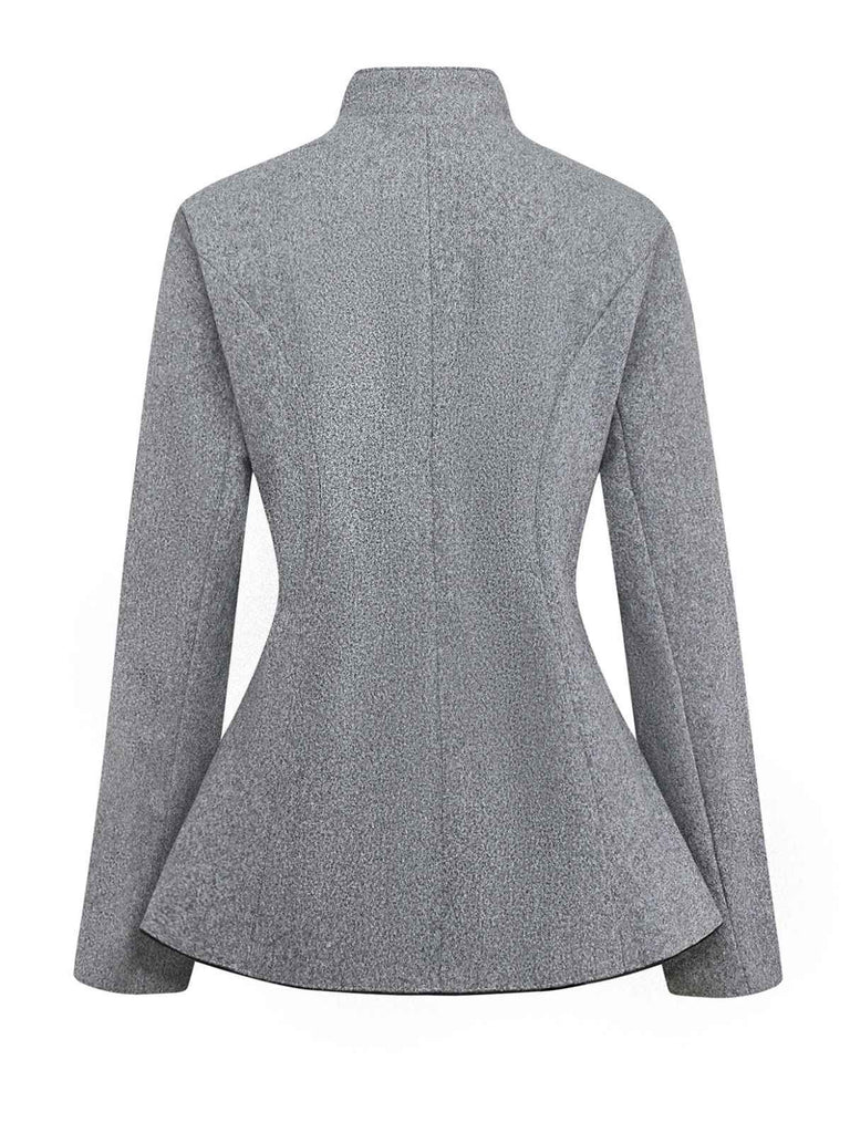 Grau 1940er Kunstwolle Stehkragen Tasten Jacke