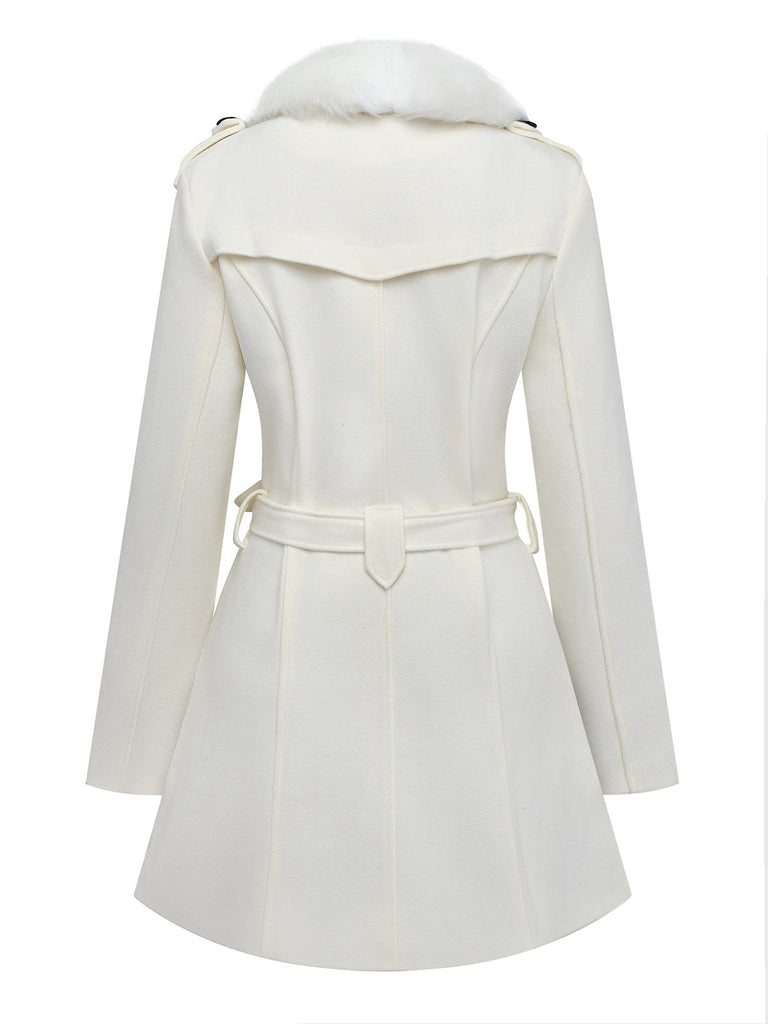 1940er Abnehmbar Kunstpelz Kragen Schaltflächen Mantel