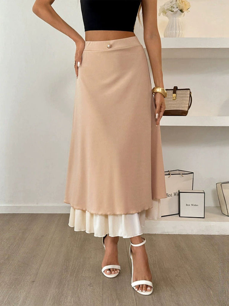 Khaki 1940er Perle Doppelte Schicht A-Linie Rock