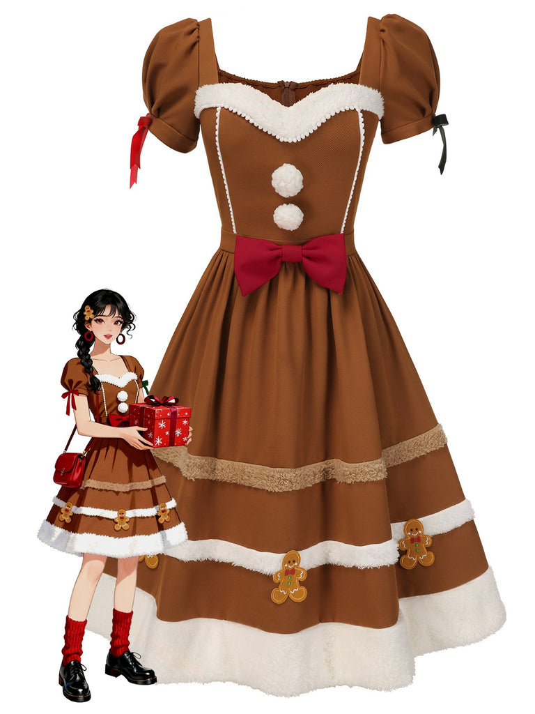 Kurkuma 1950er Lebkuchenmann Plüschbesatz Kleid