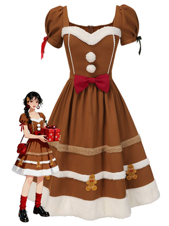 Kurkuma 1950er Lebkuchenmann Plüschbesatz Kleid