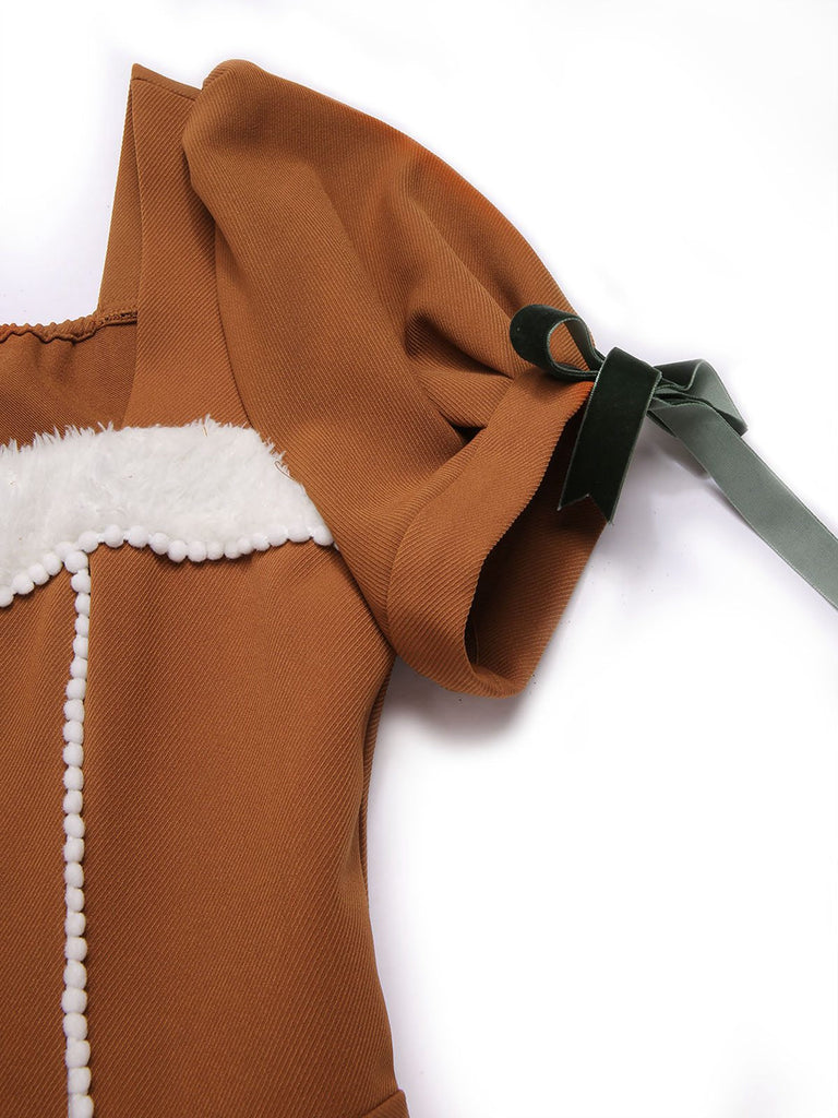 Kurkuma 1950er Lebkuchenmann Plüschbesatz Kleid