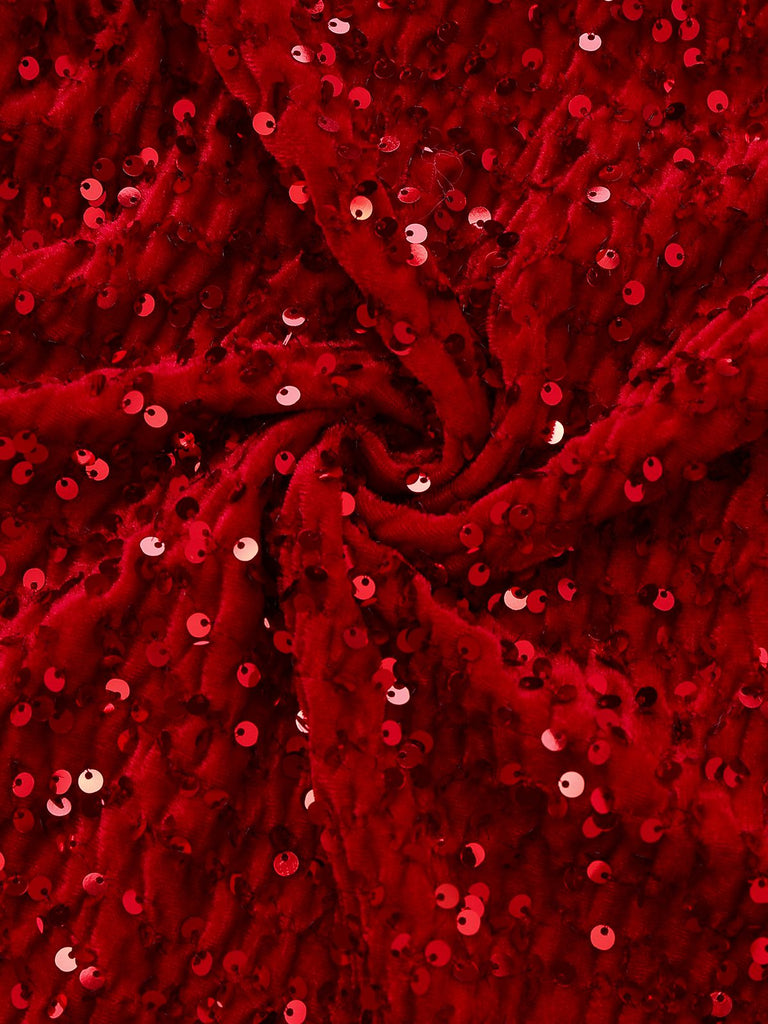 Rot 1970er Samt Pailletten Kunstpelz Trim Trägerlos Kleid