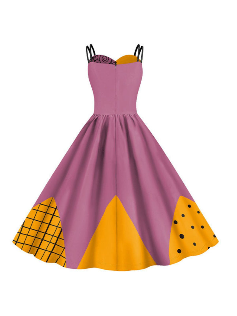 Multicolor 1950er Nightmare Before Christmas Sally Farbblock Kleid