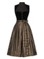 Braun 1950er Oktoberfest Dirndl Häkelsamt Kleid & Satin Plissiertes Schürze