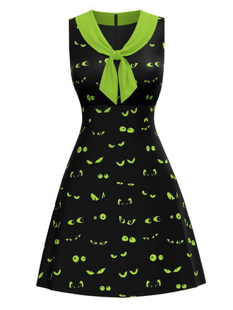 Schwarz & Grün 1960er Halloween Dämonenauge Kleid