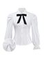 Weiß 1960er Puffärmel Bogen Tie Bluse