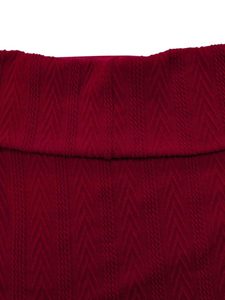 2PCS 1950er Schulterfrei Stricken Pullover & Bogen Rock