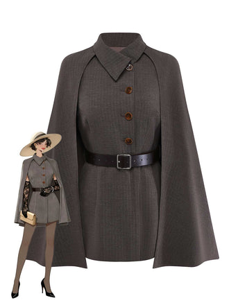 1940er Revers Gürtel Jacke Mit Abnehmbarer Umhang