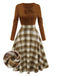 Braun 1950er Krawattenhals Stricken Plaid Kleid
