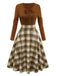 Braun 1950er Krawattenhals Stricken Plaid Kleid