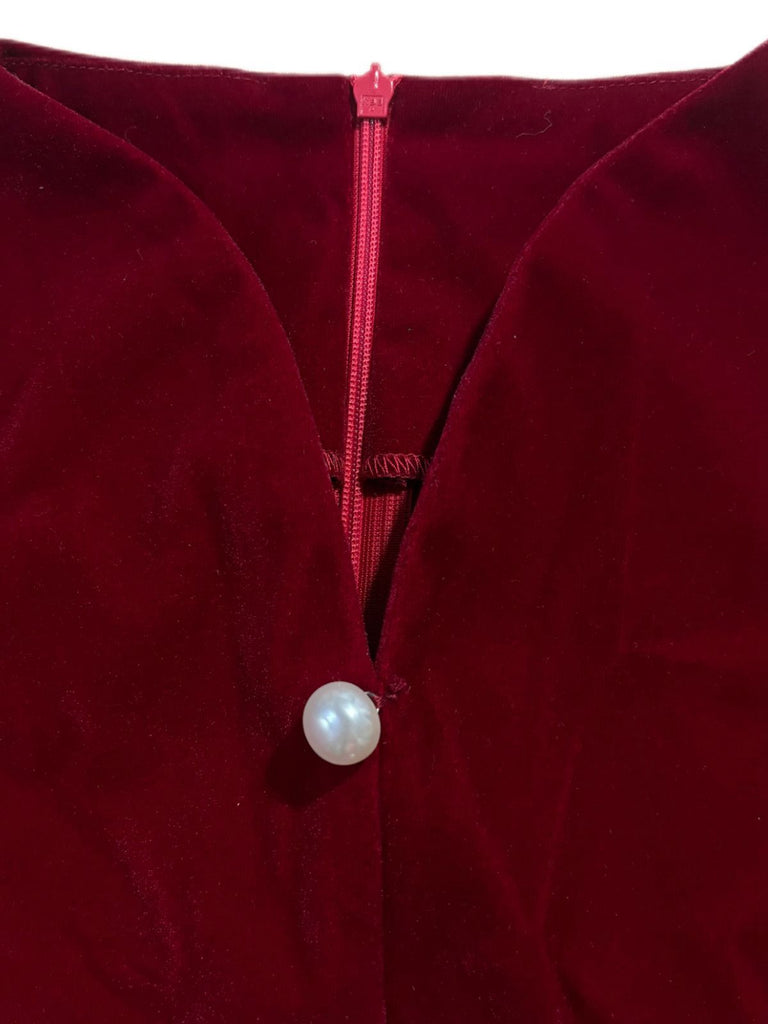 2PCS Weinrot 1940er V-Ausschnitt Samt Jacke & Rock