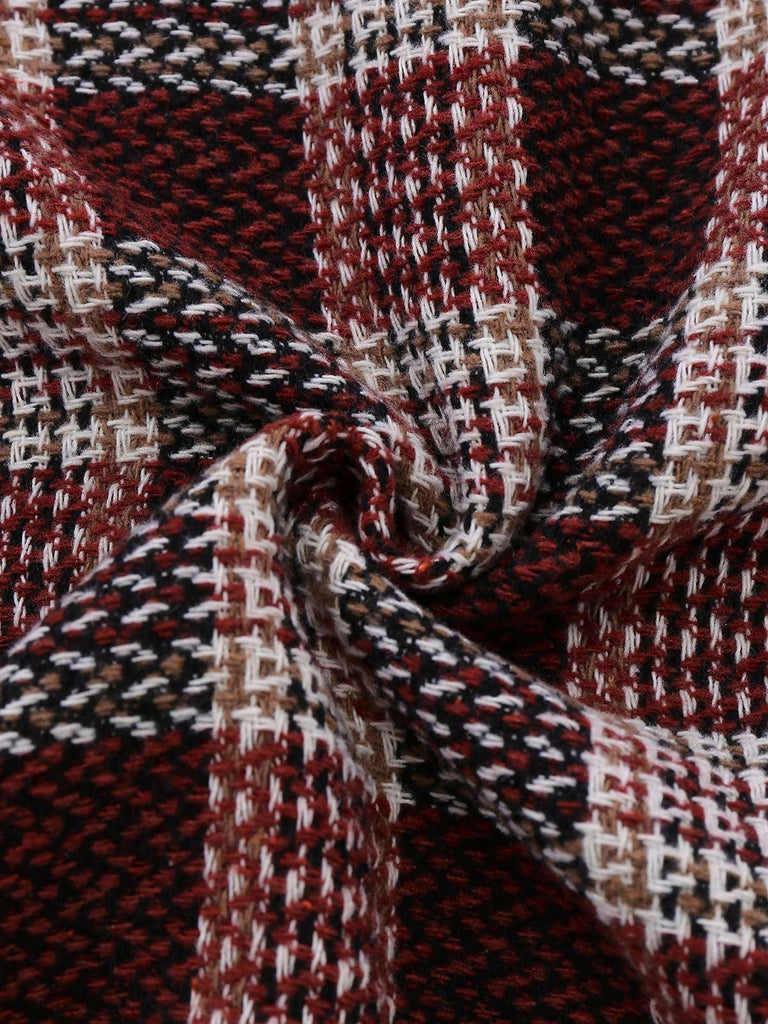 Rot 1950er Karo Tweed Stehkragen Mantel