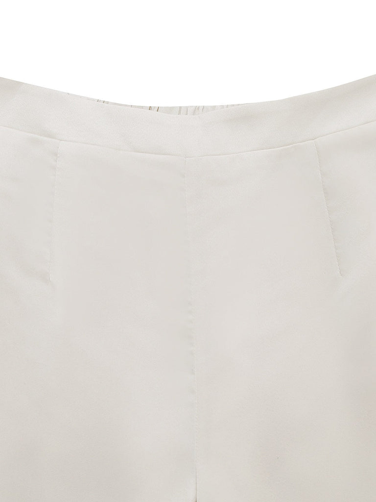 2PCS Beige 1950er Solide Ärmellos Rollkragen Top & Hosen