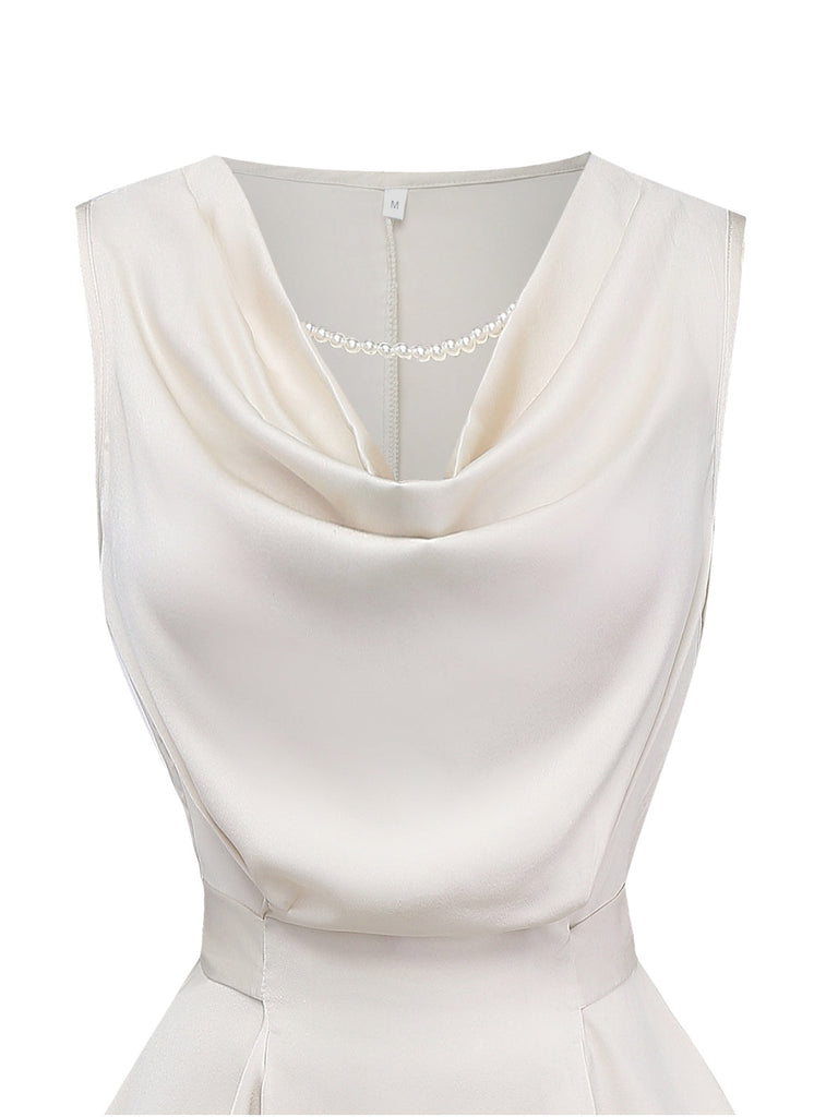 2PCS Beige 1950er Solide Ärmellos Rollkragen Top & Hosen