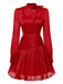 Rot 1960er Solide Gerüschtes Krawattenhals Langarm Kleid