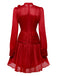 Rot 1960er Solide Gerüschtes Krawattenhals Langarm Kleid