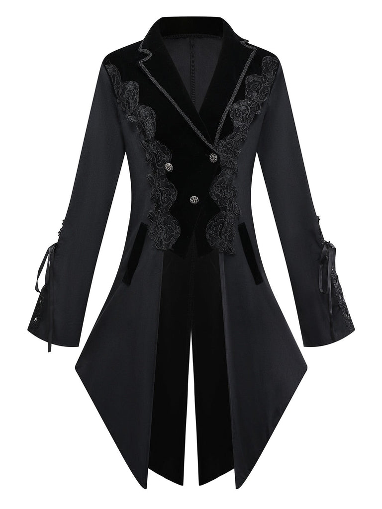 Schwarz 1950er Bestickt Blumen Victorian Stil Jacke