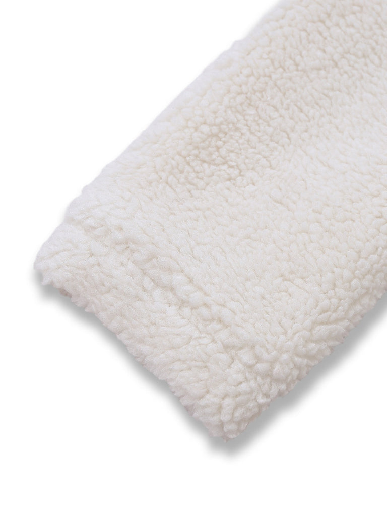 Weiß 1960er Faux-Wolle Stehkragen Jacke