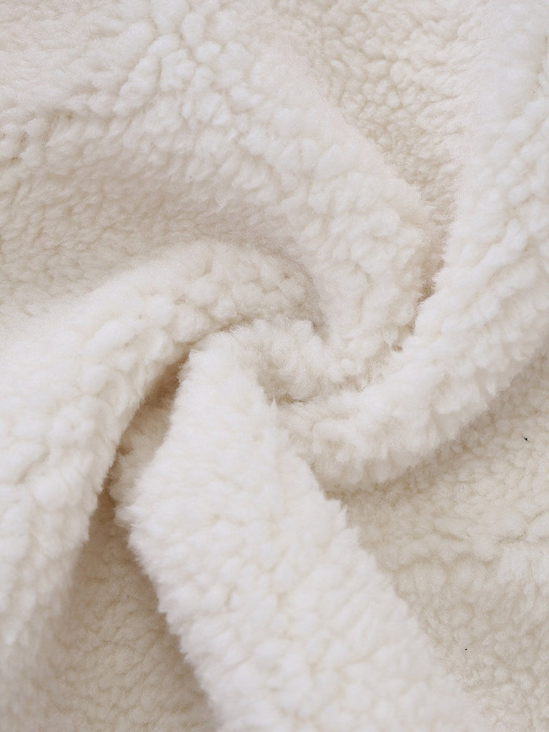 Weiß 1960er Faux-Wolle Stehkragen Jacke