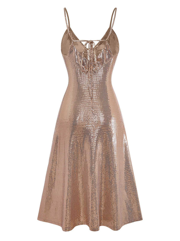 [Vorverkauf] Braun 1920er Pailletten Slip Ausschnitt Rückenfrei Kleid