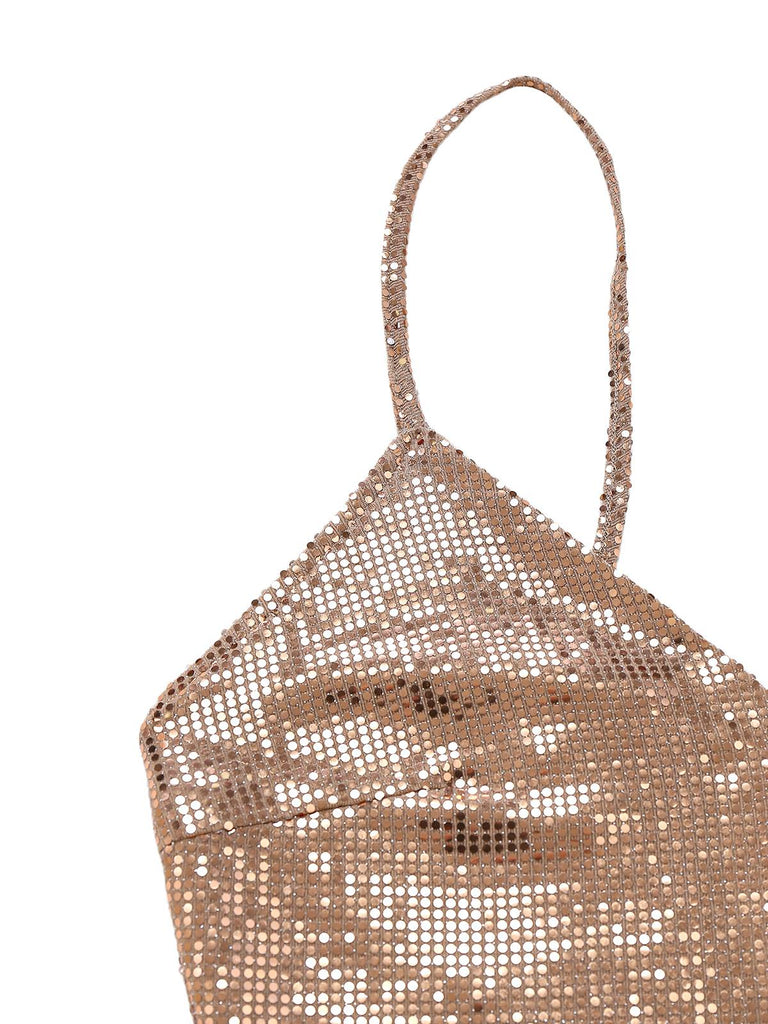 [Vorverkauf] Braun 1920er Pailletten Slip Ausschnitt Rückenfrei Kleid