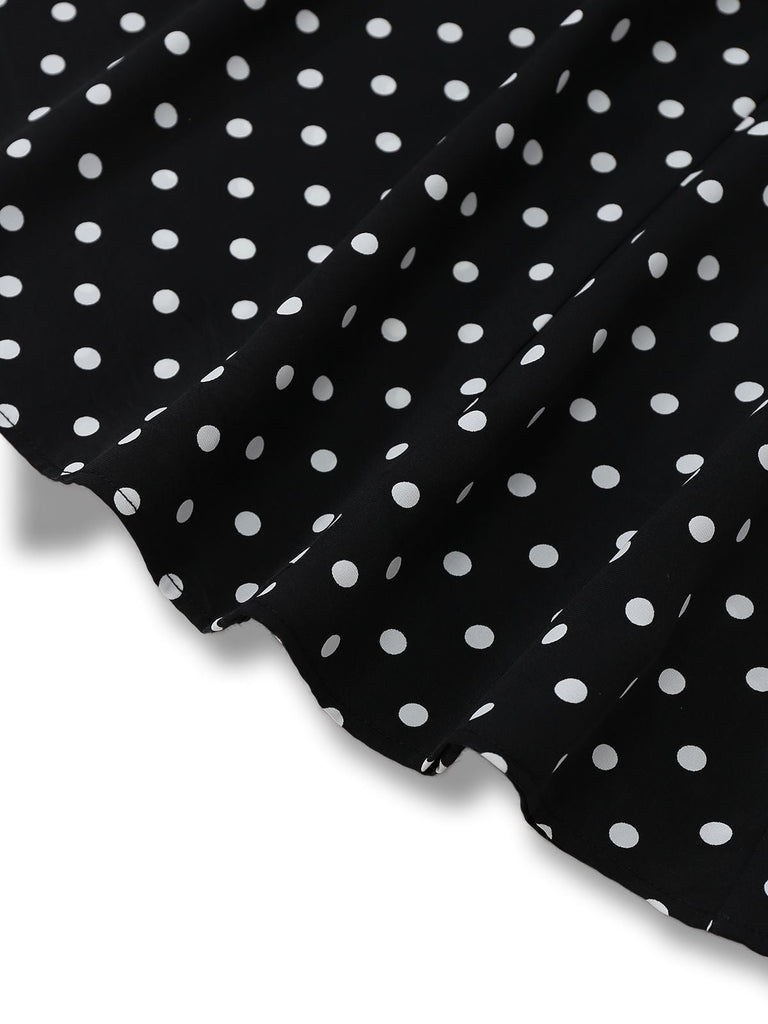 [Vorverkauf] Schwarz 1930er Spitze Patchwork Polka Dot Kleid