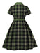 1950er Gingham Plaid Tasten Revers Gürtel Kleid