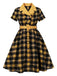 1950er Gingham Plaid Tasten Revers Gürtel Kleid