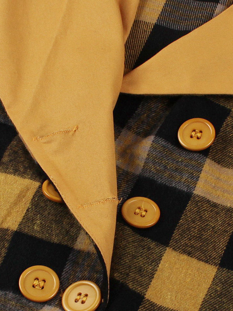 1950er Gingham Plaid Tasten Revers Gürtel Kleid