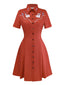 Rot 1950er Gitarre & Hinweise Revers Kleid