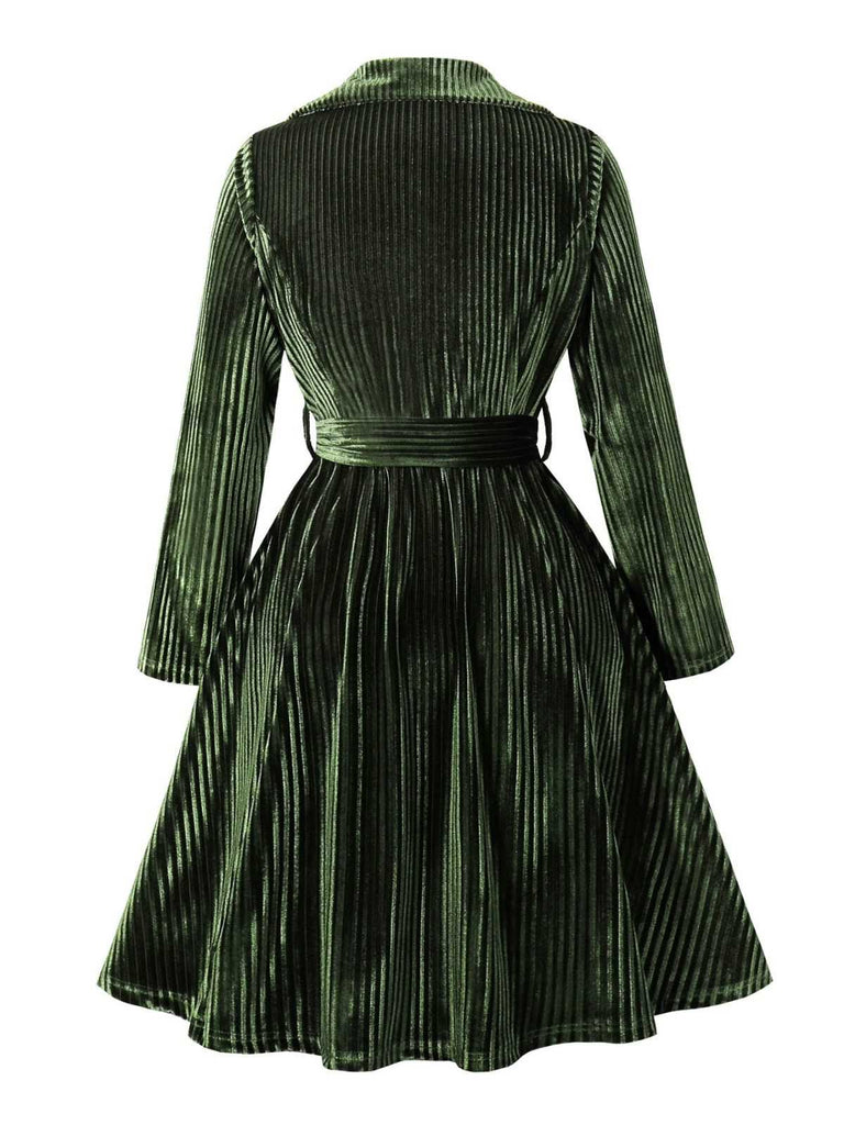 Grün 1950er Weihnachten Cord Langarm Kleid
